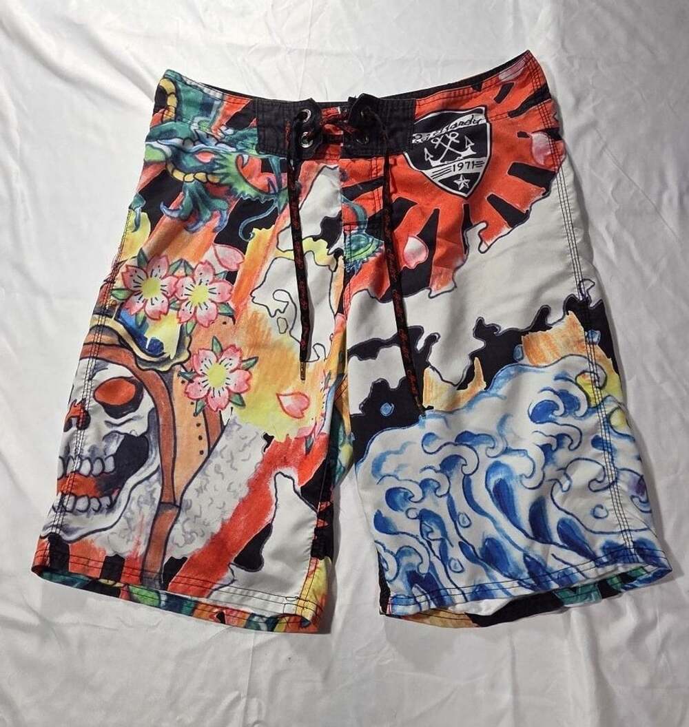Ed Hardy Men's Tattoo Print Boardshorts Swim Trunks Size 32
